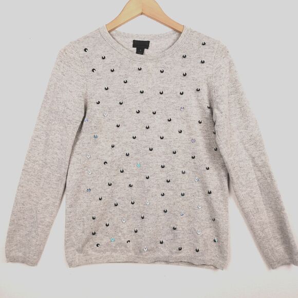 J Crew Collection Sweater Womens Small Gray Italian Cashmere Luxury Embellished - Picture 1 of 11